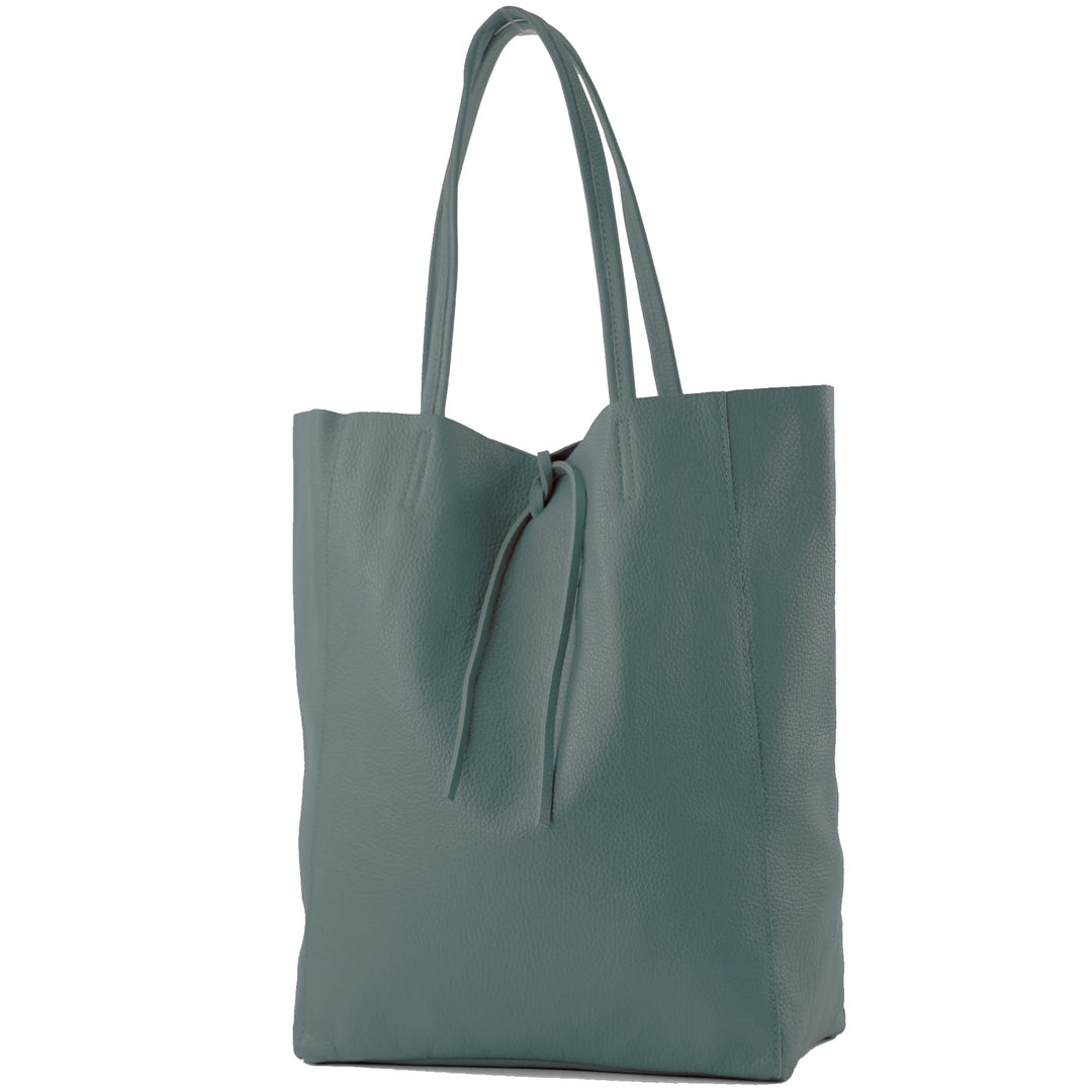 modamoda de T163 Damen Leder Shopper Schultertasche, handmade in Italy Taubenblau, Taubenblau