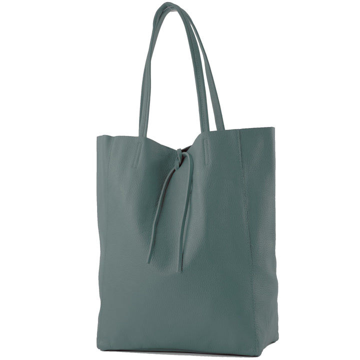 modamoda de T163 Damen Leder Shopper Schultertasche, handmade in Italy Taubenblau, Taubenblau