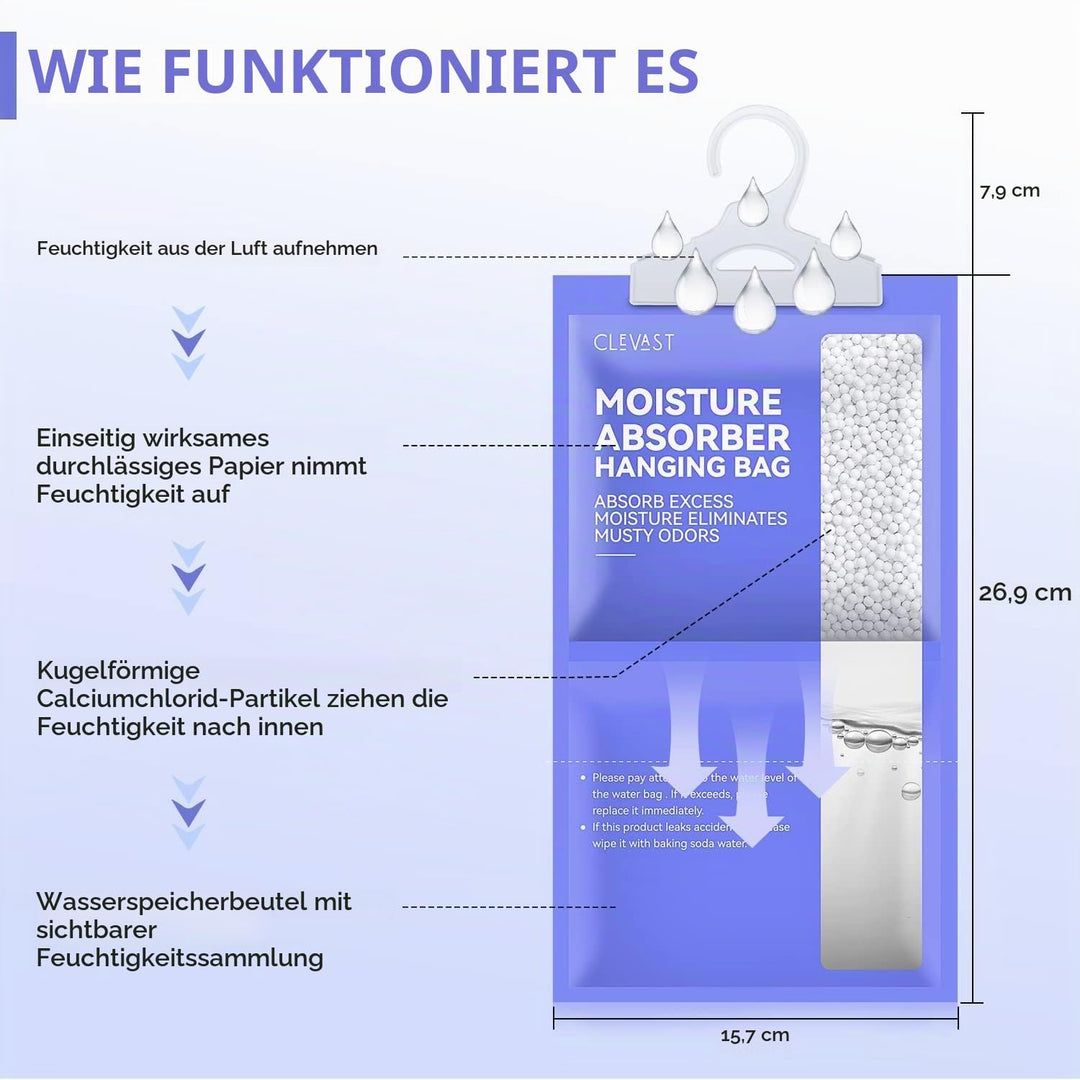 CLEVAST 5 Pack Kleiderschrank Feuchtigkeitsabsorber, Hanging Luftentfeuchter, Feuchtigkeitsentferner
