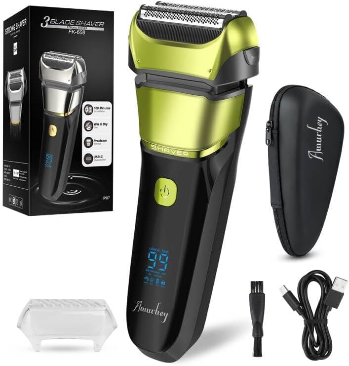 Rasierer Herren Elektrorasierer & Trimmer mit 3 flexiblen Klingen, wiederaufladbarer & kabelloser el