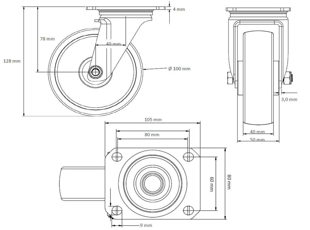 der ROLLENDE SHOP - Rollensatz - 2 Lenkrollen mit Feststeller und 2 Lenkrollen 125 mm Elastik "Blue