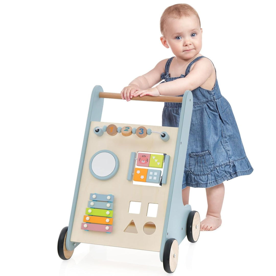 DREAMADE 2 in 1 Lauflernwagen, Lauflernhilfe mit Spielbrett, Spiegel, Flip-Block, Xylophon & Spielze