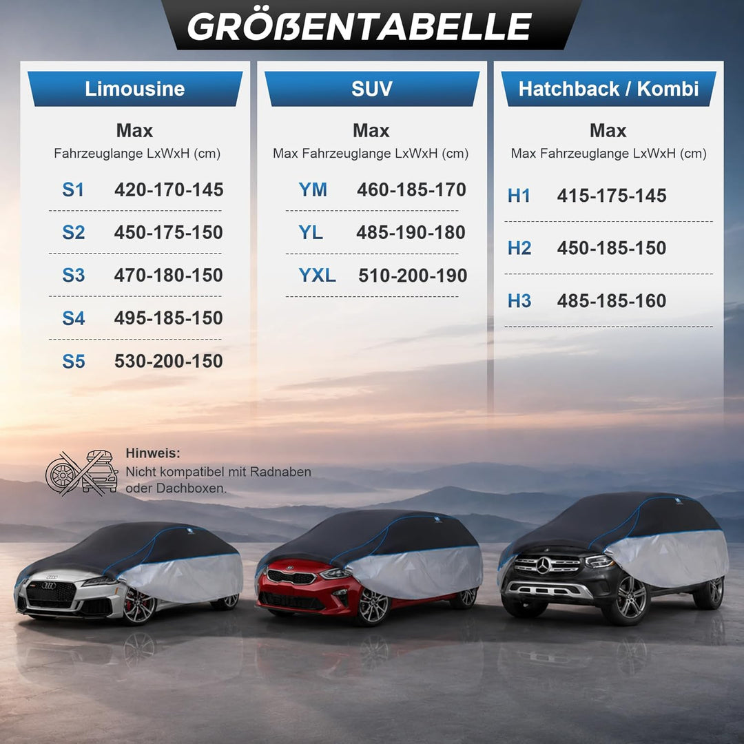 Hagelschutzplane Auto mit separater Sonnenblende,Limousine Wasserdicht Auto Autoabdeckung, Abdeckpla