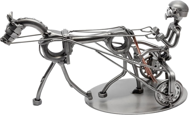 STEEMO Schraubenmännchen Fahrer Sulky Pferde-Geschenk Metall-Deko 27x12x15 cm
