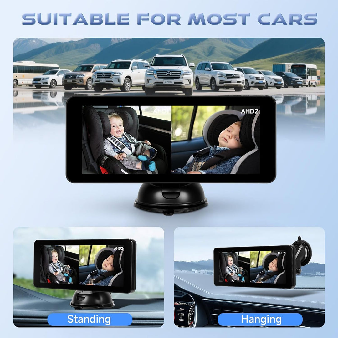 Hodozzy Dual Baby Autokamera für 2 Kinder - 6,86 Zoll IPS Split-Screen HD Display, Nachtsicht, 360°