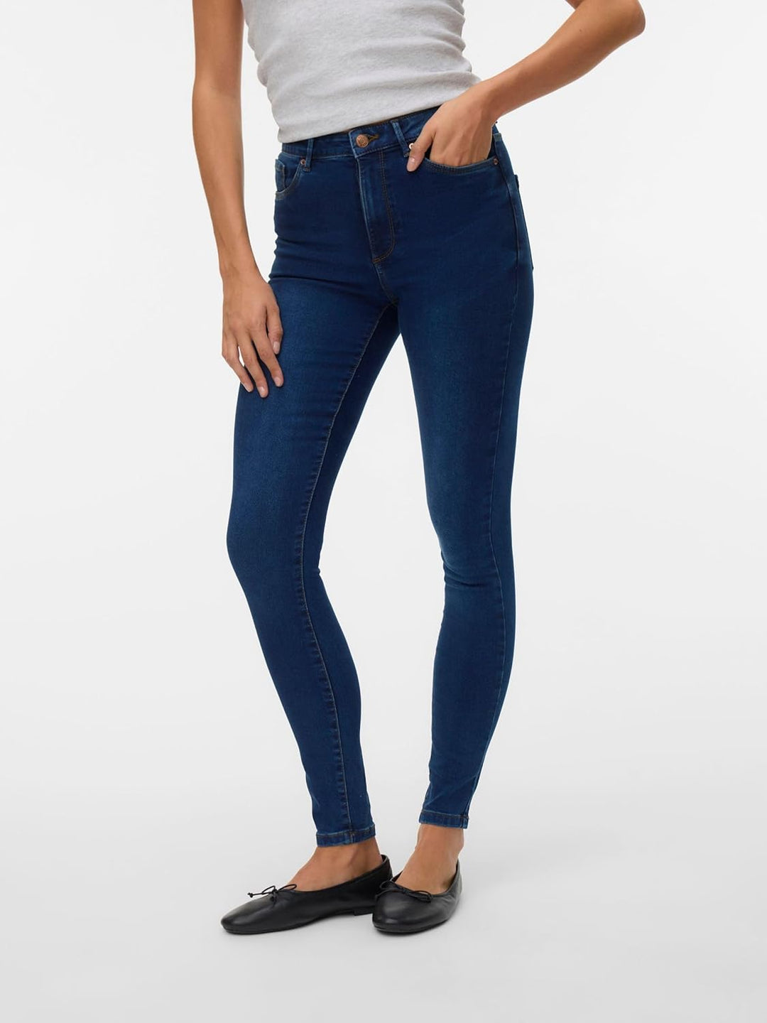 VERO MODA Female Skinny Jeans VMSOPHIA Hohe Taille Slim Fit Jeans XS / 34L Dark Blue Denim, XS / 34L