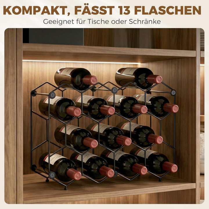 HOMCOM Weinregal für 13 Flaschen Flaschenregal Flaschenhalter mit Wabendesign Verstellbaren Füssen K