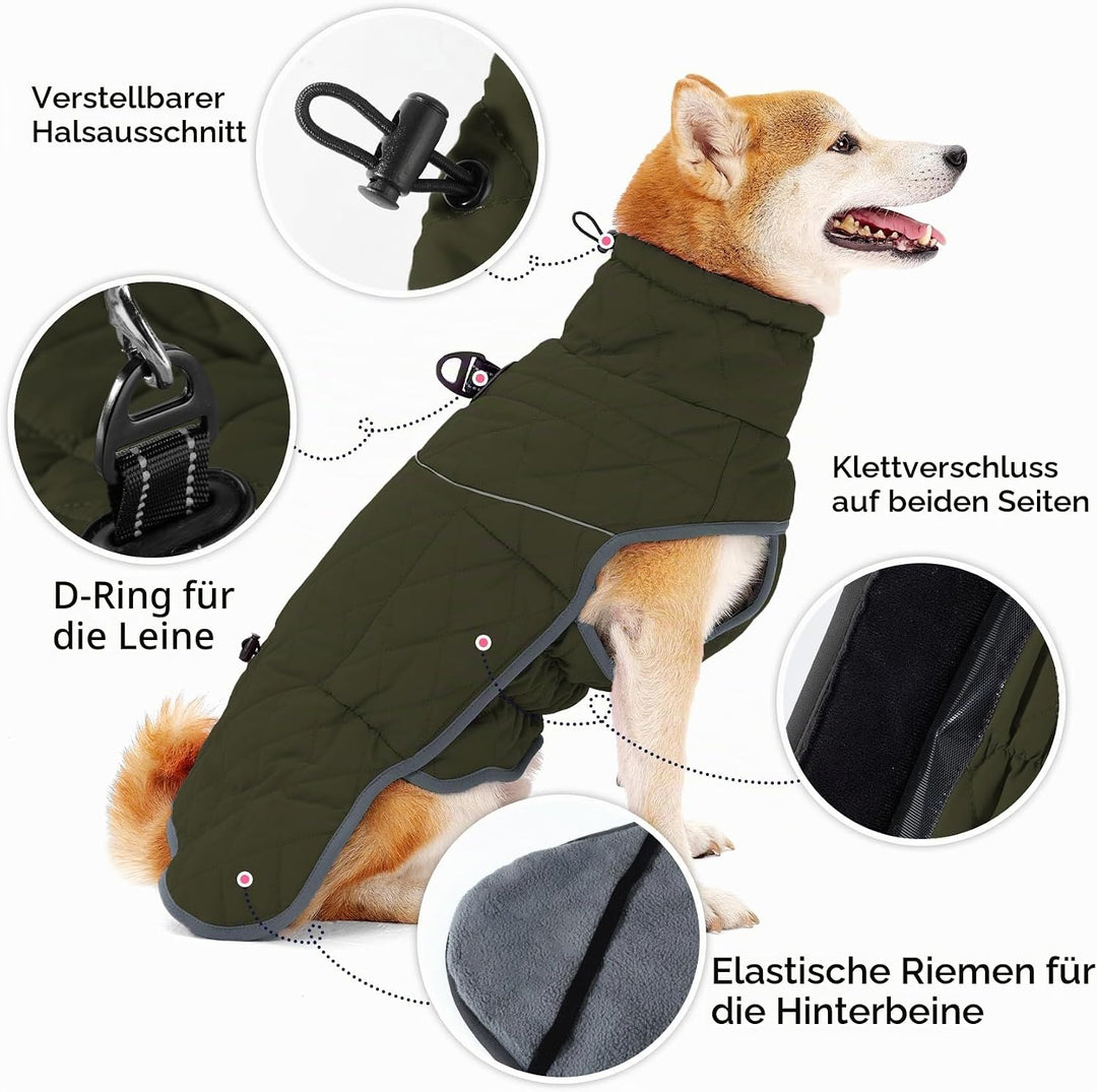 HEYWEAN Hundemantel Winter Wasserdicht Hundejacke mit D-Ring Warm Mantel Hund Fleece Hundepullover R
