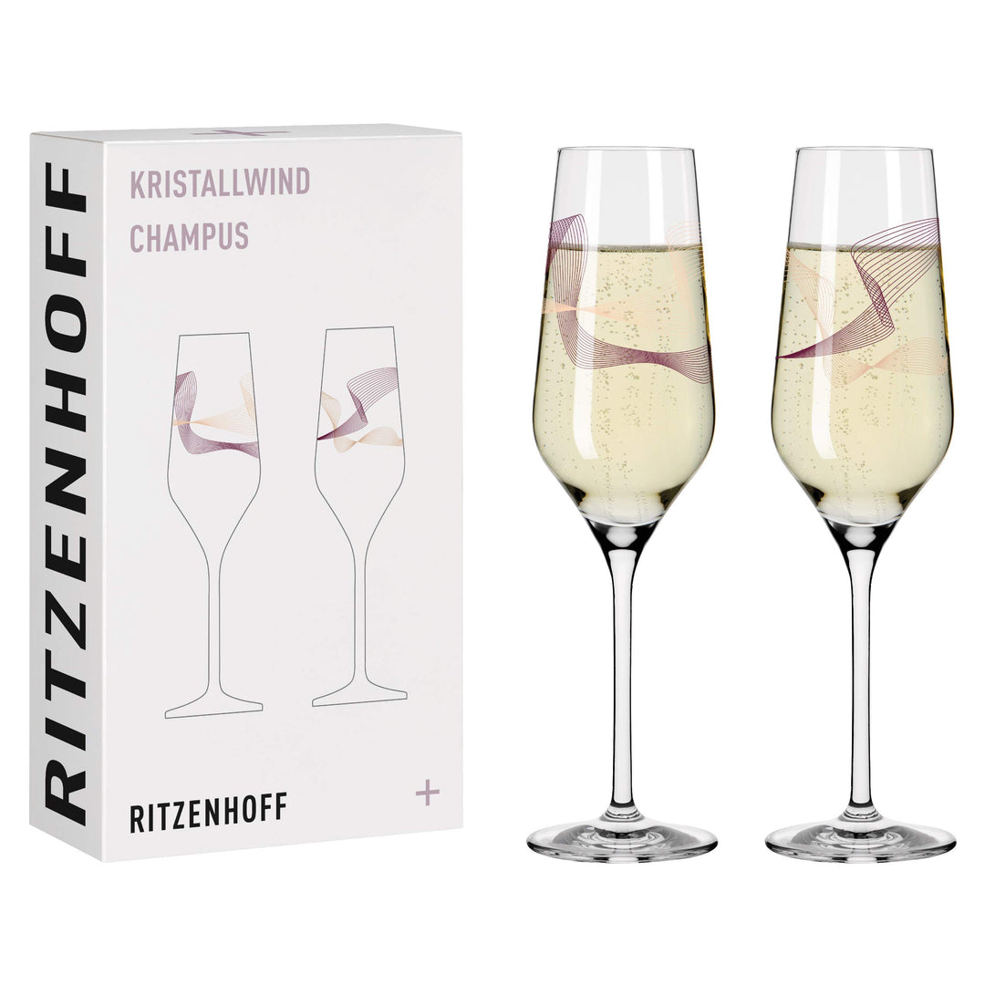 RITZENHOFF 3711001 Champagnerglas 250 ml – Serie Kristallwind Set Nr. 1 – 2 Stück mit Windillustrati