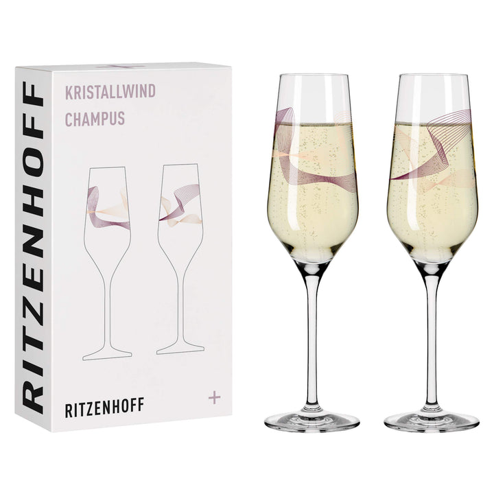 RITZENHOFF 3711001 Champagnerglas 250 ml – Serie Kristallwind Set Nr. 1 – 2 Stück mit Windillustrati