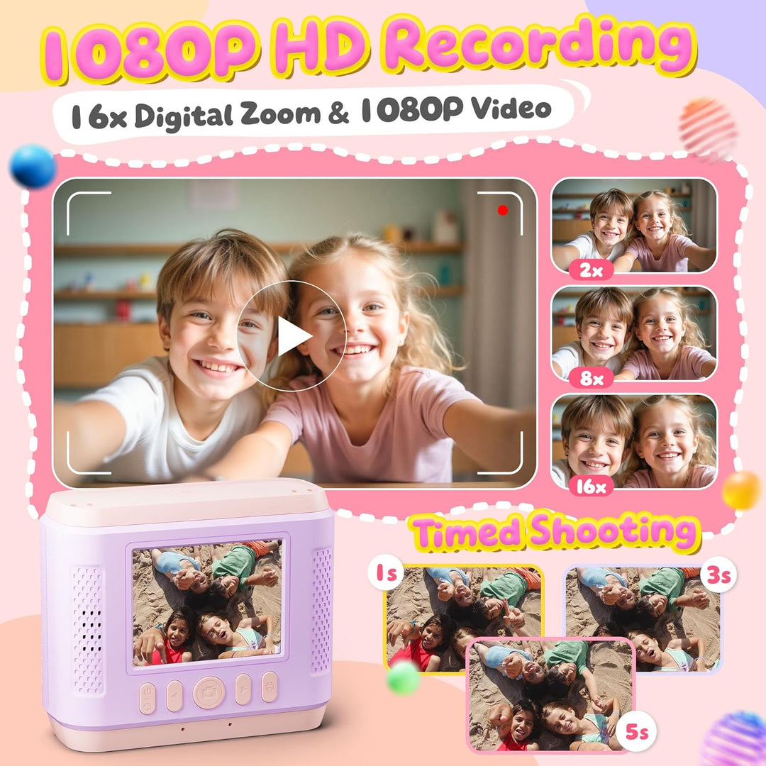 Kinderkamera Sofortbildkamera, 1080P HD Sofortbildkamera Kinder mit 32GB Karte, 2,4 Zoll Digitalkame