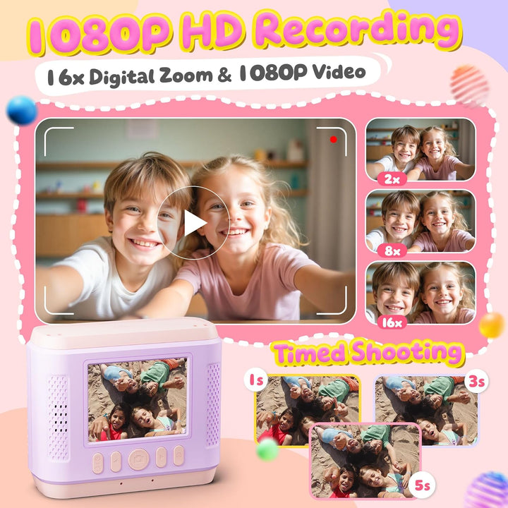Kinderkamera Sofortbildkamera, 1080P HD Sofortbildkamera Kinder mit 32GB Karte, 2,4 Zoll Digitalkame