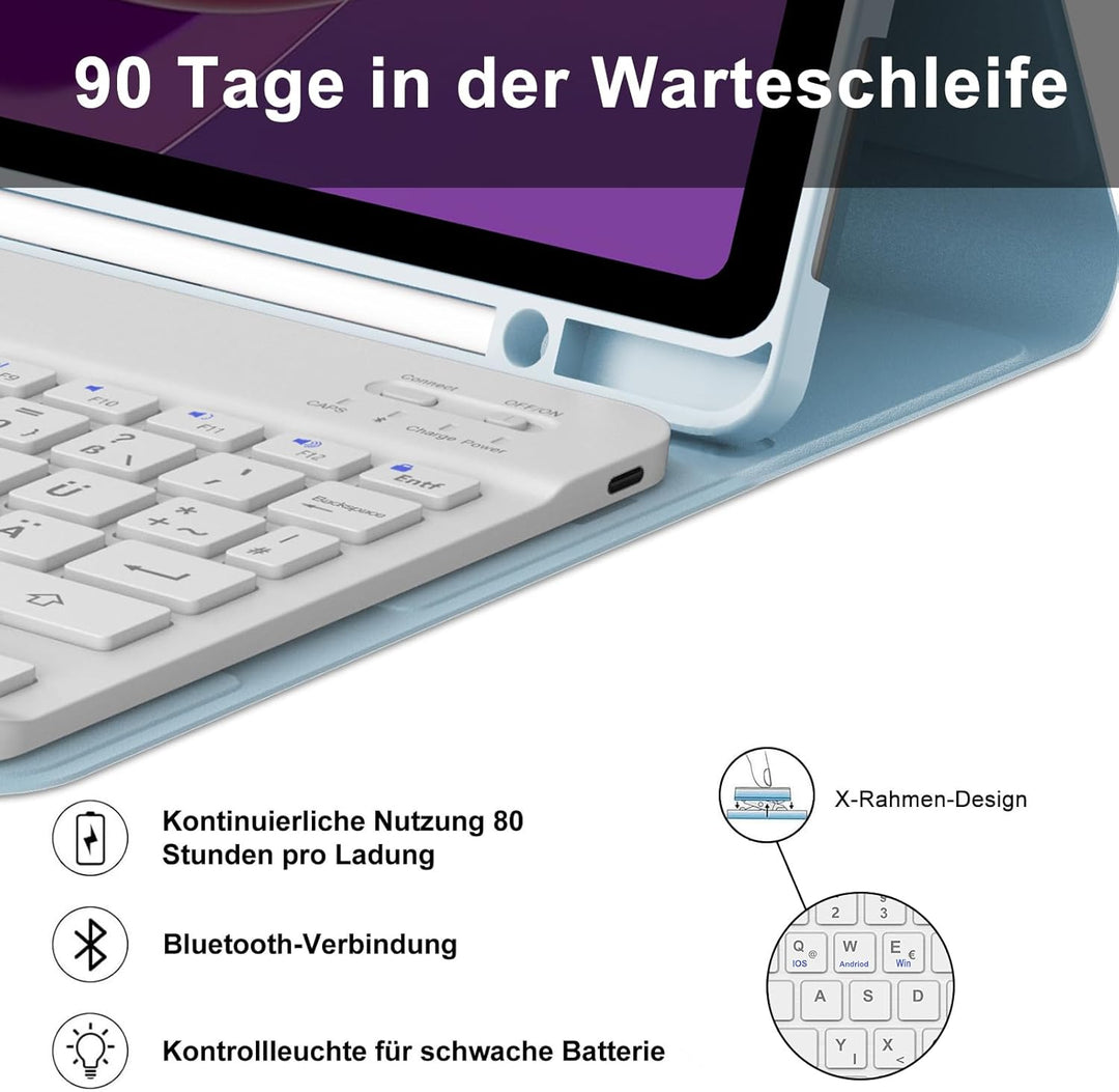 Tastatur Hülle für Lenovo Tab M11 11 Zoll 2024, QWERTZ Deutsches Tastatur mit Magnetisch Abnehmbarer