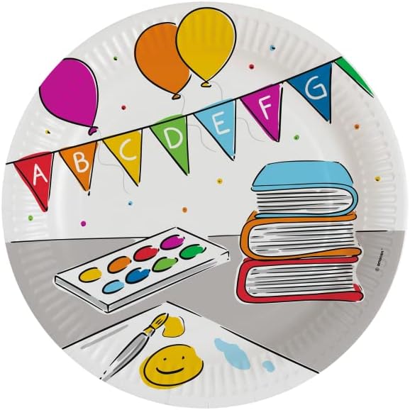 Einschulung Party Geschirr Einweggeschirr Schulanfang Partyset Dekoration Schule bunt Teller Becher