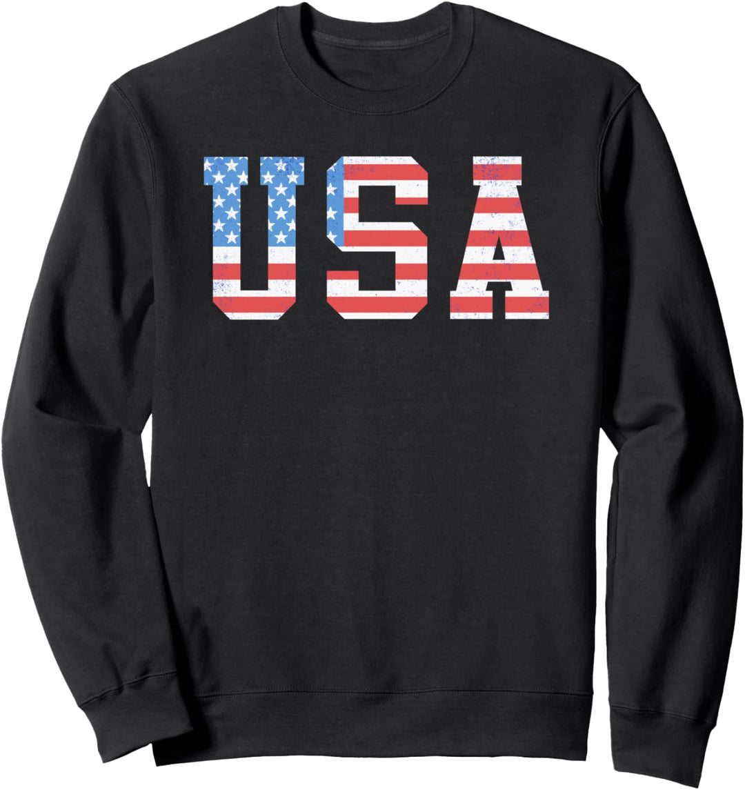 Trendy American Flag Text Collegiate Vintage Sweatshirt