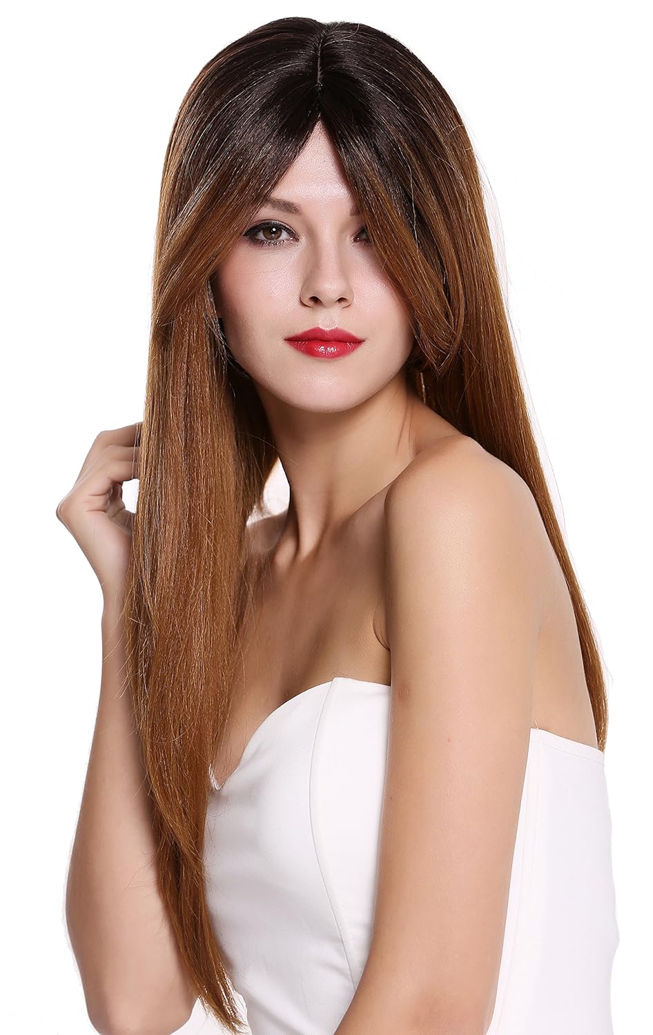 WIG ME UP - RGF-6470C-DR1B/27 Perücke Damenperücke lang glatt Scheitel Ombre Schwarz Braun Hellbraun