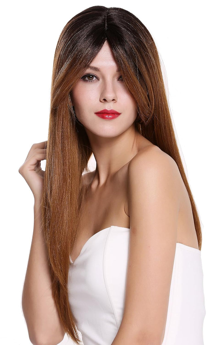 WIG ME UP - RGF-6470C-DR1B/27 Perücke Damenperücke lang glatt Scheitel Ombre Schwarz Braun Hellbraun