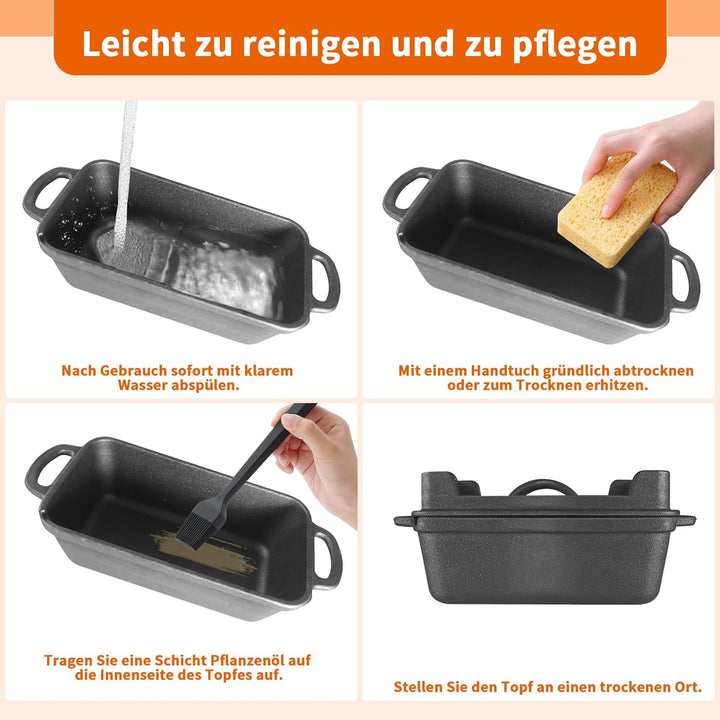Illidan Gusseisen Brotbackform mit Deckel, 2-in-1 Broodbakvormen Voor Brood,Rechteckig Sauerteig Bro
