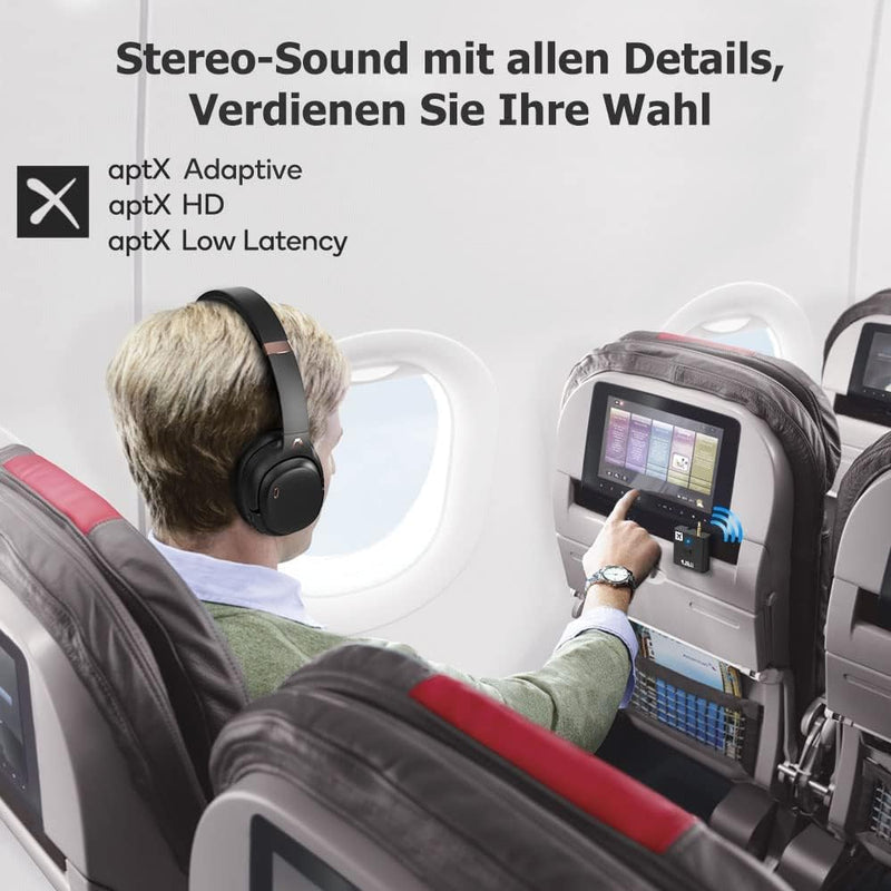 1Mii Flugzeug Bluetooth 5.3 Adapter für Kopfhörer, 30Hrs Spielzeit Drahtlos Audio Transmitter mit La