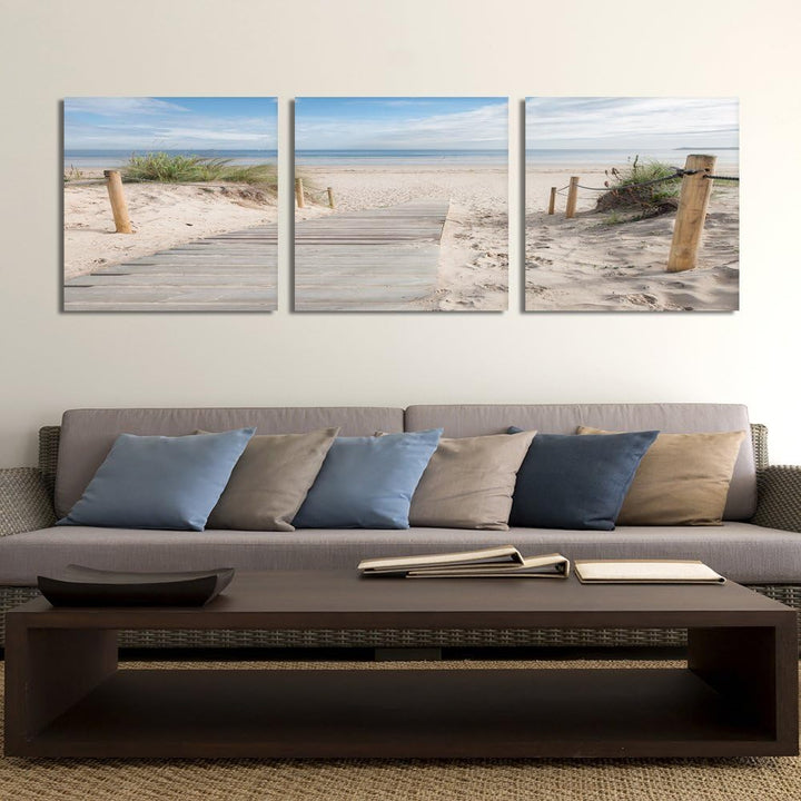 Feeby Bilder 3 Teile Strand Sand Wasser Gras 180x60 cm Wohnzimmer Schlafzimmer Büro Flur Küche Wandb