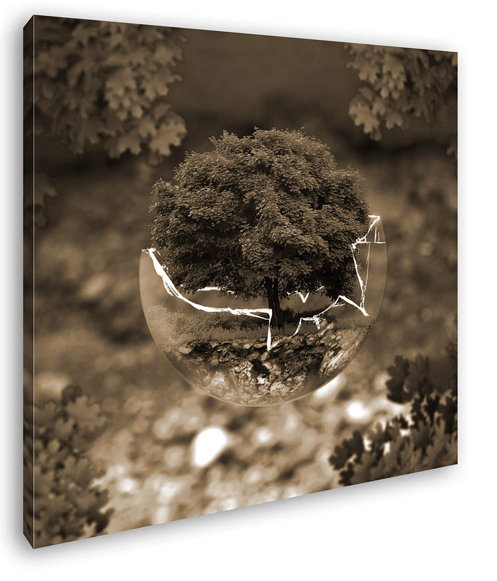 deyoli zerbrochene Glaskugel mit Einem Baum Format: 60x60 Effekt: Sepia als Leinwandbild, Motiv auf