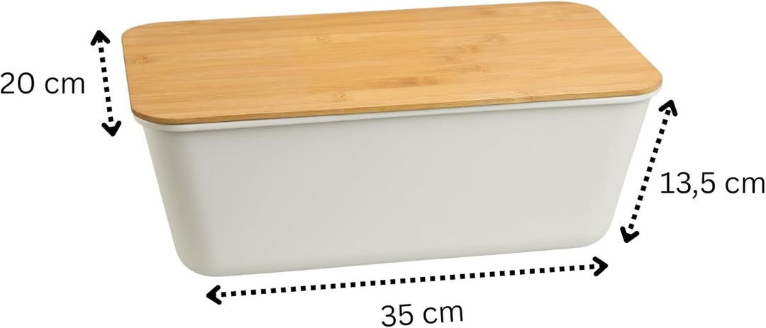 MOON HOME Brotkasten - Airlock White, mit vielseitigem Deckel aus Bambus/Holz als Brotschneidebrett,