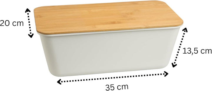 MOON HOME Brotkasten - Airlock White, mit vielseitigem Deckel aus Bambus/Holz als Brotschneidebrett,