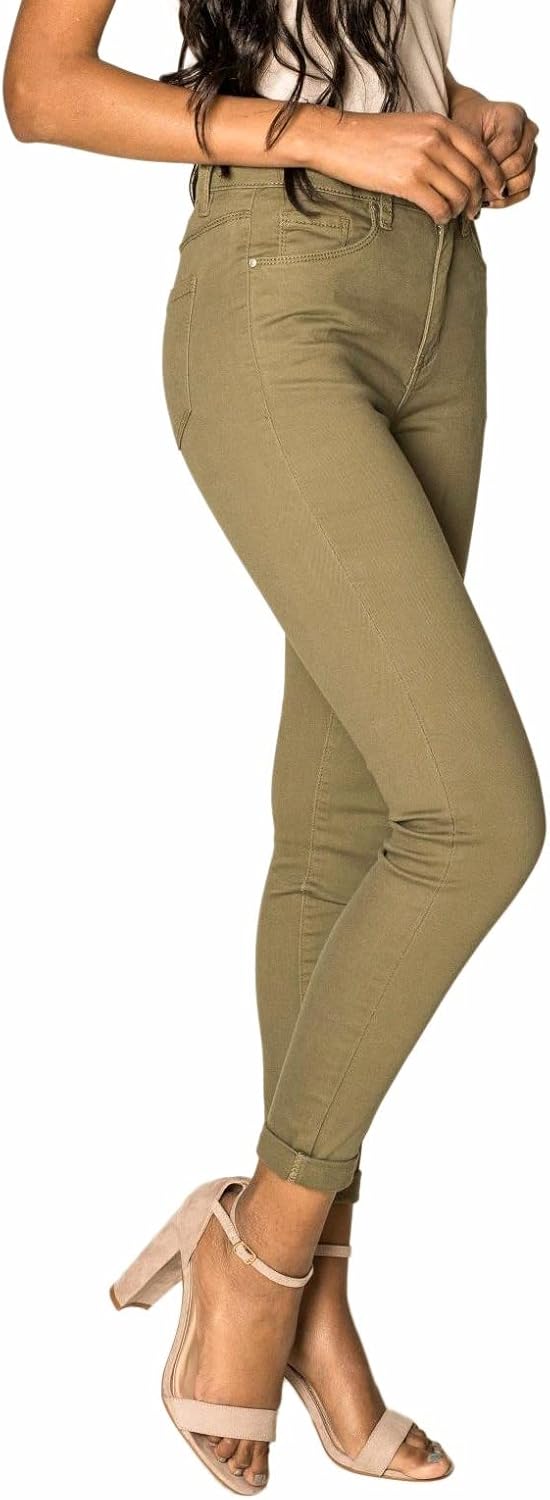 Nina Carter P109 Damen Skinny Fit Jeans High Waist Slim Hose Figurbetonte Stretch Jeanshose S Khaki