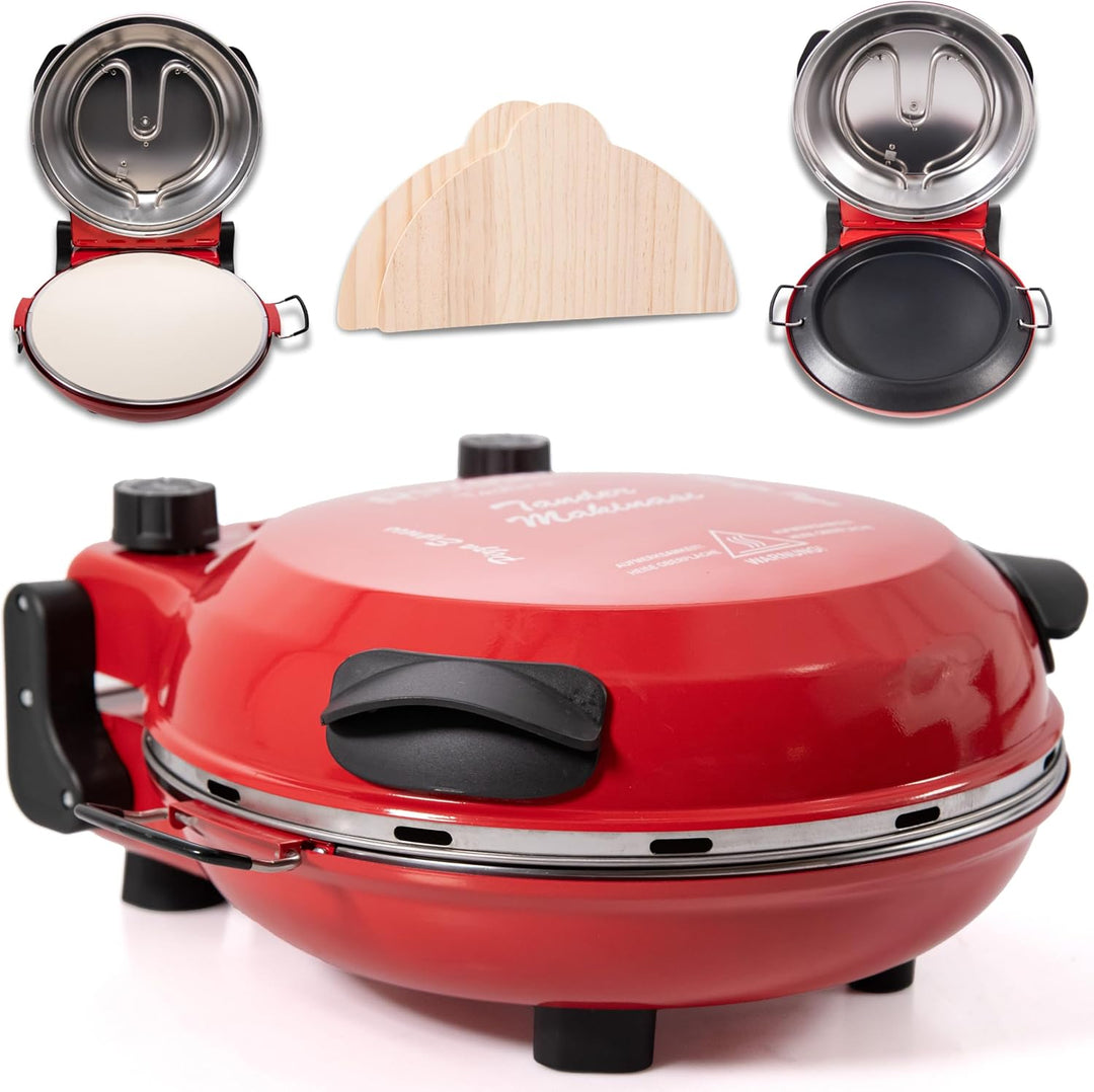 TruWare Pizzaofen elektrisch bis 400 Grad | Elektrischer Pizzabäcker mit Pizza-Schieber Steinplatte