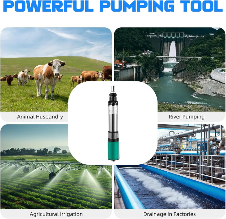 24V Edelstahl Tauchpumpe, 320W 5m³/h 25m Tiefbrunnenpumpe mit 16m Kabel für Landwirtschaft Haus Gart