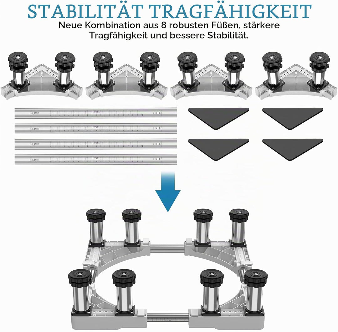 DEWEL 8 Untergestell für Kühlschrank Sockel,Höhe 13-16cm,Verstellbare Sockel,Zur Verwendung in Gesch