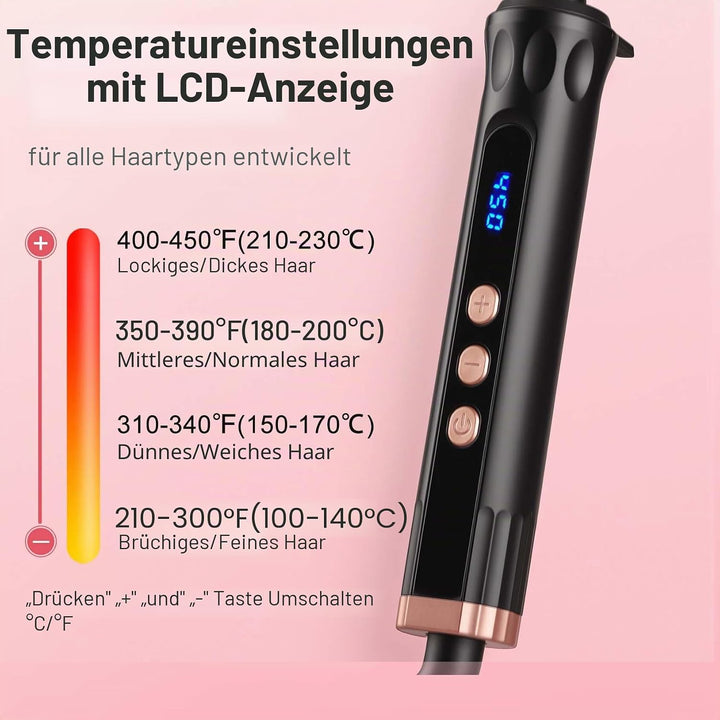 Lockenstab Kegelförmig 13-25mm, Gleichmässige Wärme Durch Keramikbeschichtung, LCD-Display mit 14 St