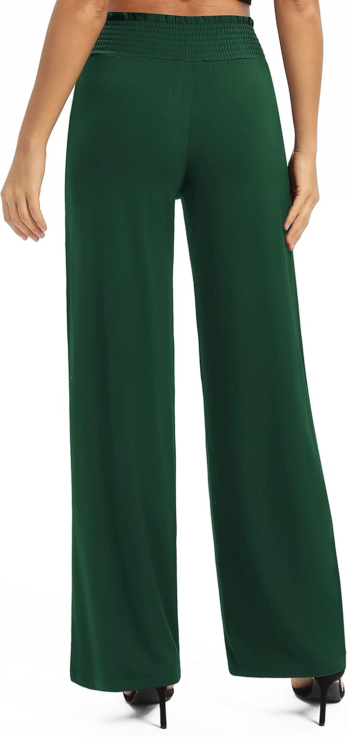 EXCHIC Damen Einfarbig Lose Gerade Geschnitten Palazzo Hose Hohe Taille Dehnbar Lounge Hose mit Tasc