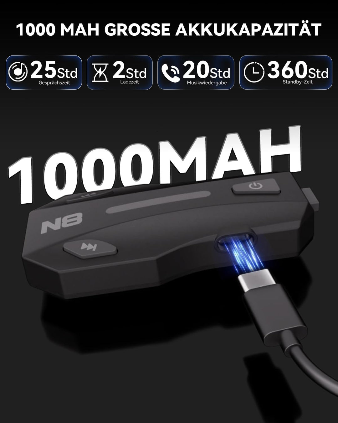 N8 Motorrad Intercom Mesh 3.0, 2000m Helm Kommunikation für 8 Fahrer | 45MM Hi-Fi, Dual Qualcomm Blu