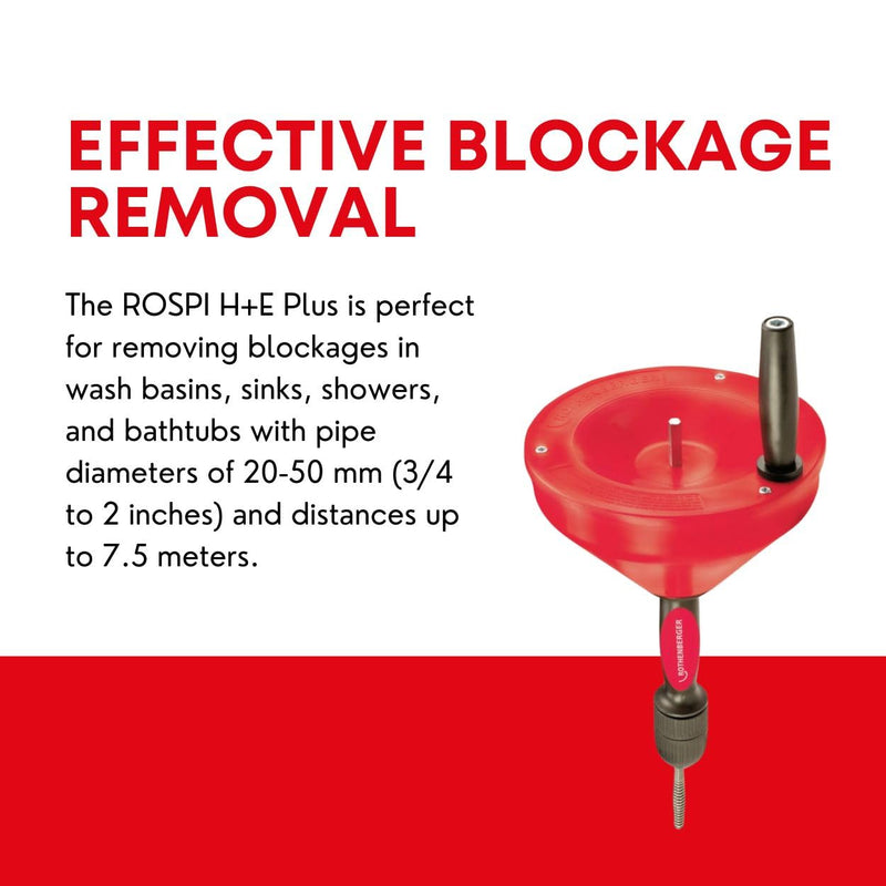 ROTHENBERGER 72095 ROSPI 8 H+E Plus, Hand- und Elektro-Rohrreinigungsgerät, 20mm-50mm Arbeitsbereich