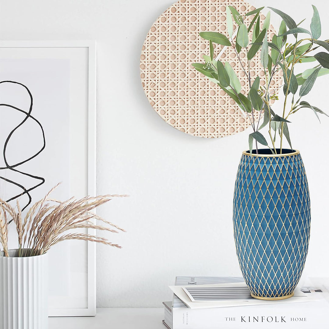 Suanti Dekorative Blumenvase, Blau und Gold Vase, Heimdekoration, Einweihungsgeschenk, mit Diamantmu