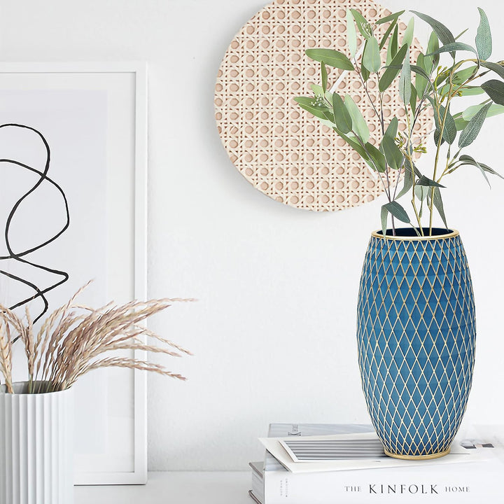 Suanti Dekorative Blumenvase, Blau und Gold Vase, Heimdekoration, Einweihungsgeschenk, mit Diamantmu