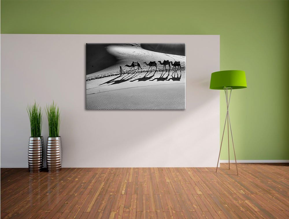 Pixxprint Monocrome, Kamelkarawane in der Wüste, Format: 100x70 auf Leinwand, 100x70