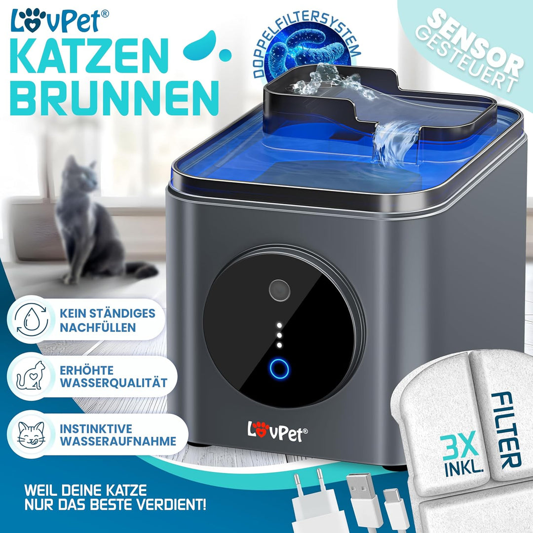 LOVPET® Katzenbrunnen Trinkbrunnen für Katzen 3,5L Wassertank & 3x Filter Automatischer Wasserspende
