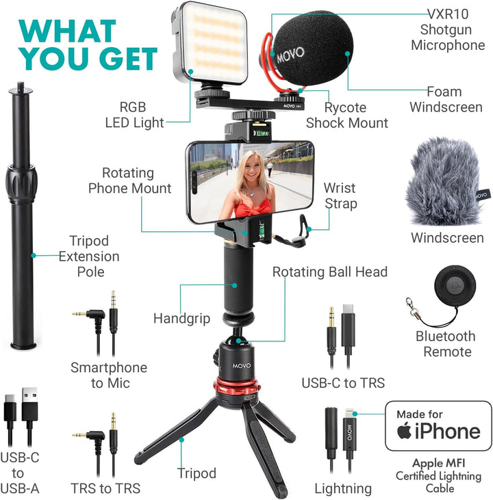 Movo iVlogger-PRO Vlogging-Kit für iPhone/Android – YouTube-Starter-Kit für Content Creator – Zubehö