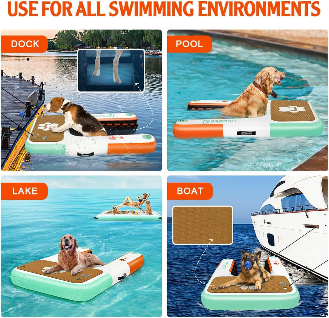 FBSPORT Hunderampe Aufblasbare Hunde Wasserrampe, Hundeboot Rampe Schwimmende Dock Leiter für Pool,