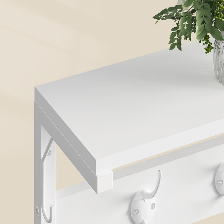 HOOBRO Wandgarderobe, Wandregal mit 7 Haken und Ablage, Hängeregal mit Garderobenleisten, Wandmontag