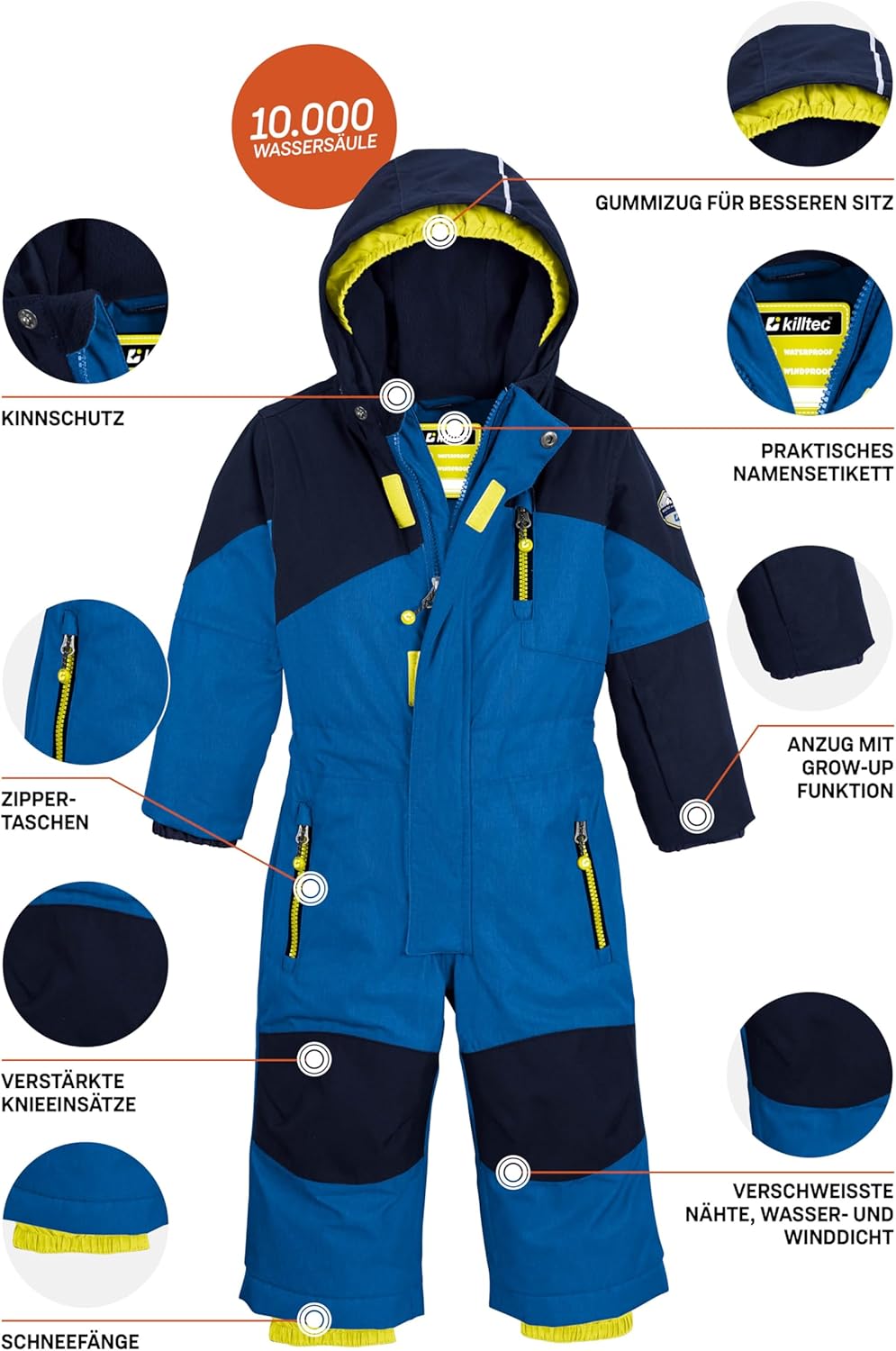 Killtec Unisex Kinder Kesley Mini Skioverall/Schneeanzug mit Kapuze und Schneefang 122-128 royal, 12