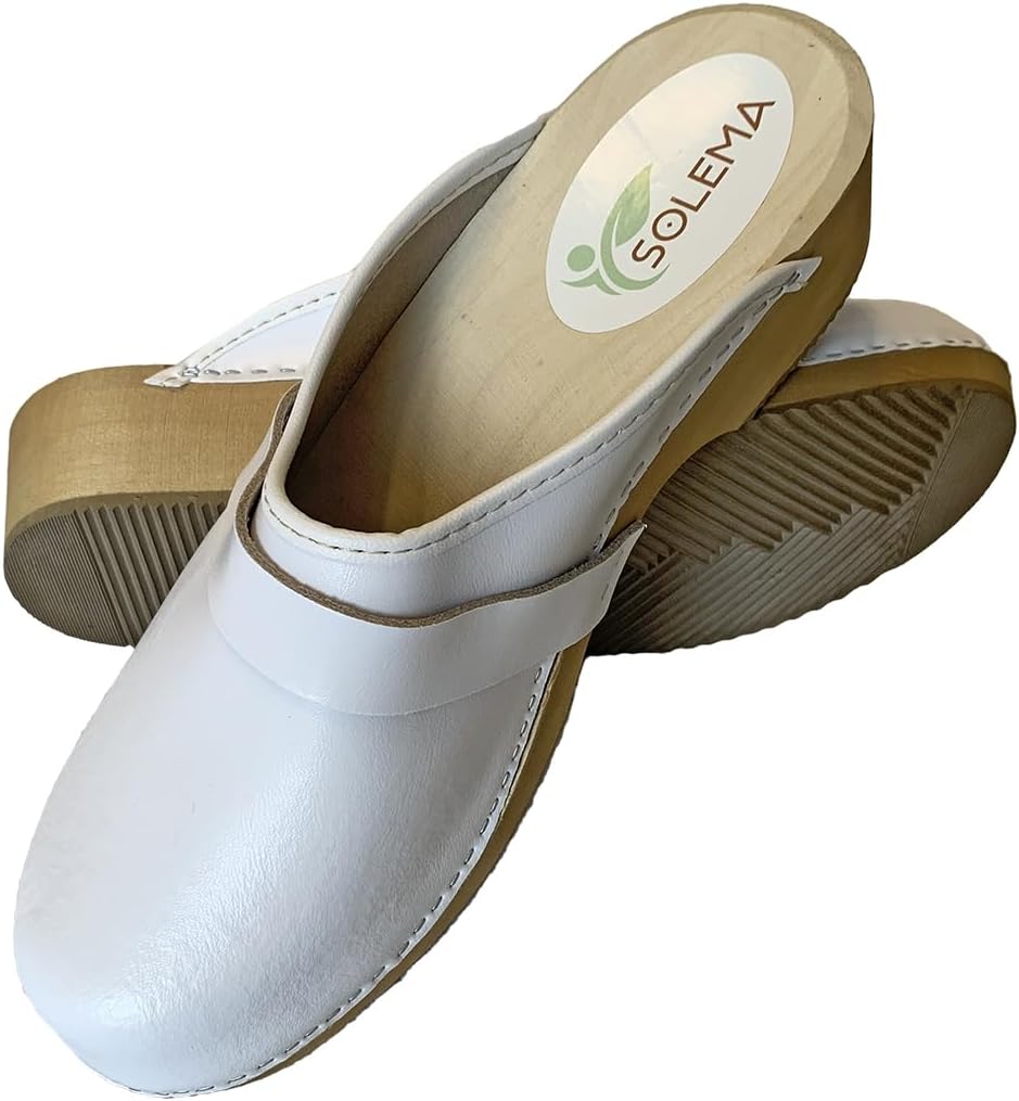 Solema Erik Lederschuhe Clog Pantolette Komfortschuhe Hausschuhe, Herren 46 EU Weiss, 46 EU Weiß