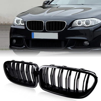 PAISEN Kühlergrill für BMW5er F10，Zubehör Sport Frontgrill，Glanz Schwarz Doppelsteg Sport Kühlergril