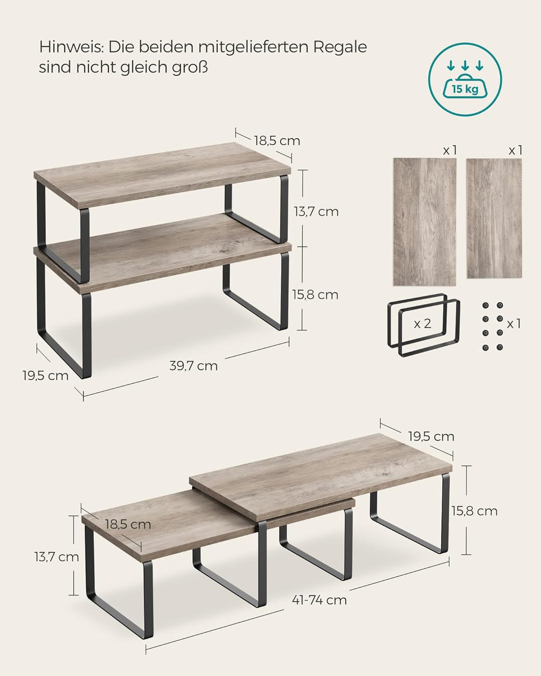 SONGMICS Gewürzregal, 4er Set, Küchenregal, Küchen-Organizer, erweiterbar, Gewürzhalter, stapelbar,