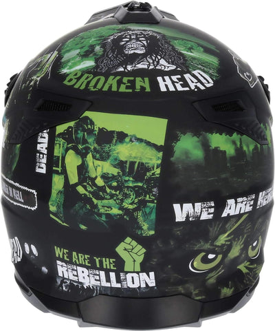 Broken Head Supermoto- & Motocross-Helm Resolution Grün - Schwarz-Grün S (55-56 cm) Crosshelm, S (55