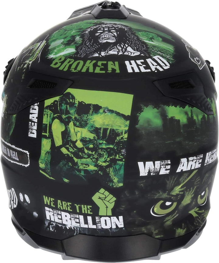 Broken Head Motocross-Helm Resolution - MX-Helm - Supermotohelm L (59-60 cm) Schwarz-Grün, L (59-60