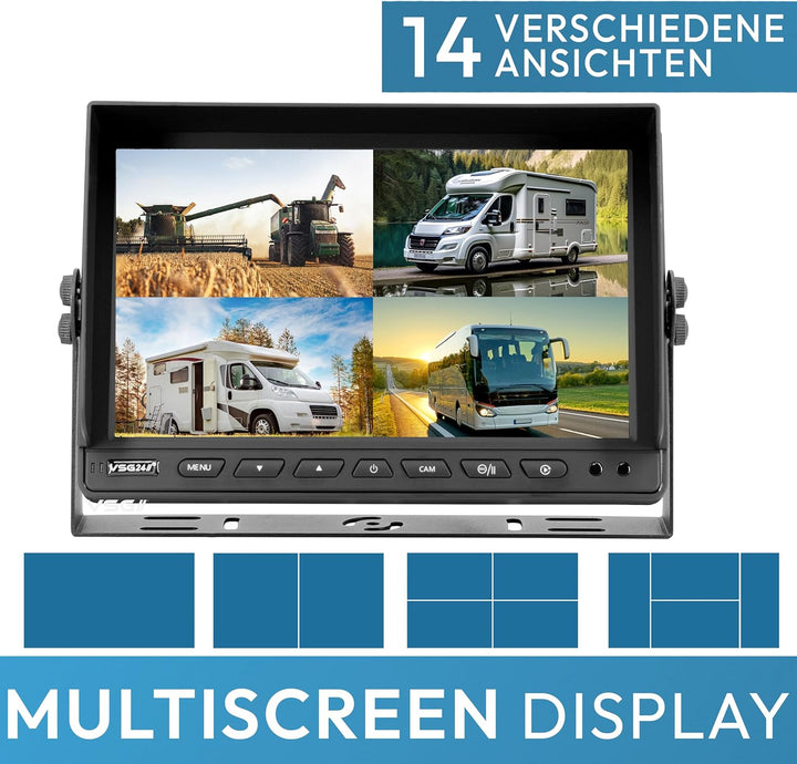 VSG 10" Quad Rückfahrmonitor/Heavy-Duty / 4 Videoeingänge / 12-24 Volt/extrem robust/Bildspiegelung/