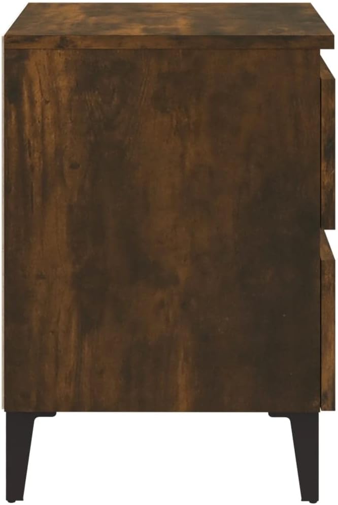 WIFESE Nachttisch mit Metallbeinen Räuchereiche 40x35x50 cm Nachtkästchen Nachtkommode Beistelltisch